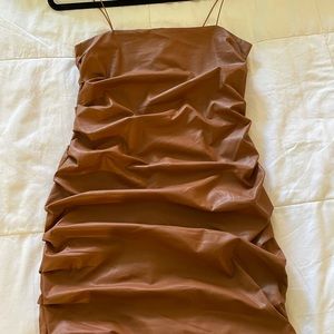 Brown Faux Leather Mini Dress